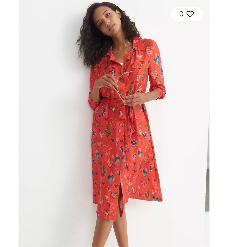 Farm Rio Calixta Midi Shirt Dress Red Motif Plus 2X